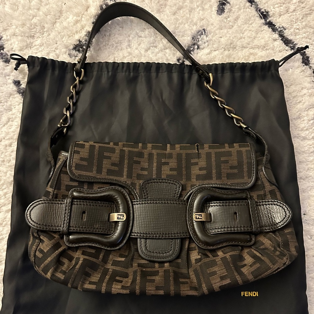 Fendi Monogram Bag with Leather Belt Buckles and Chain strap
